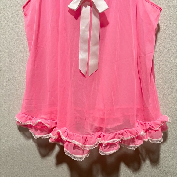 Victoria’s Secret Pink Chemise Nightie Size L Ruffle Trim Lingerie Sheer - Picture 3 of 11